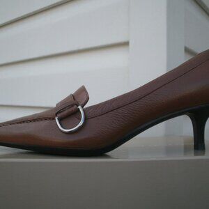 SERGIO ROSSI Brown Deer (Stag) Leather Pump S 9.5, EU 40 NIB